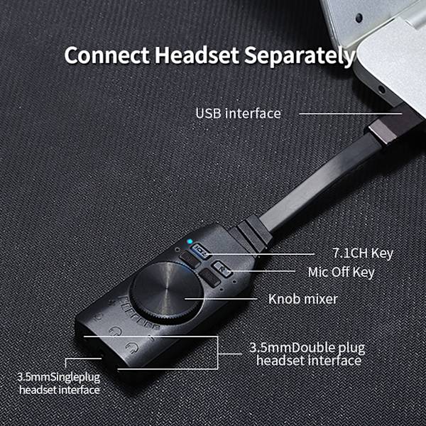 GS3 Virtuelt 7.1 Kanals Lydkort Adapter USB Audio 3.5mm Headset til Notebook