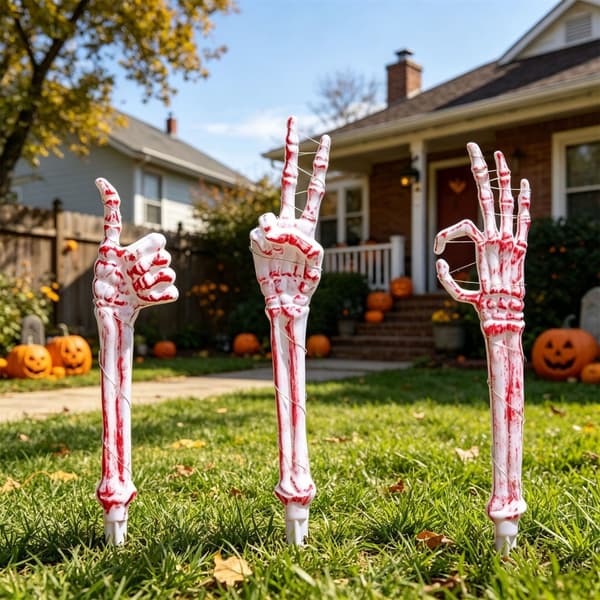 Halloween Havepynt Lysende Plastik Skelet Håndpæle Til Haven
