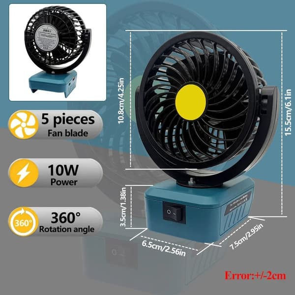 Kompakt 18V Trådløs Sammenklappelig Ventilator Med USB-Port Til BL1815,BL1830,BL1840
