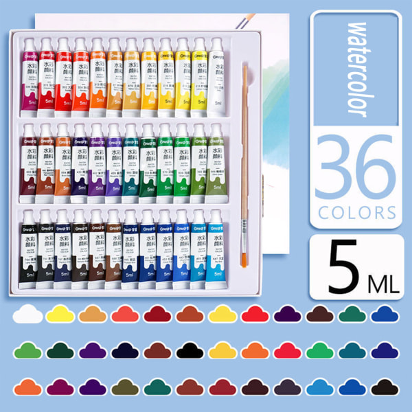 Set akvarellrör Rich Pigment Non Fading för barn Vuxen 0,17oz 36 colors - Gouache