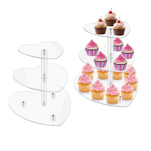 Hjerteformet cupcake-stativ med tre niveauer, elegant kageopsats til bryllupper og fødselsdage