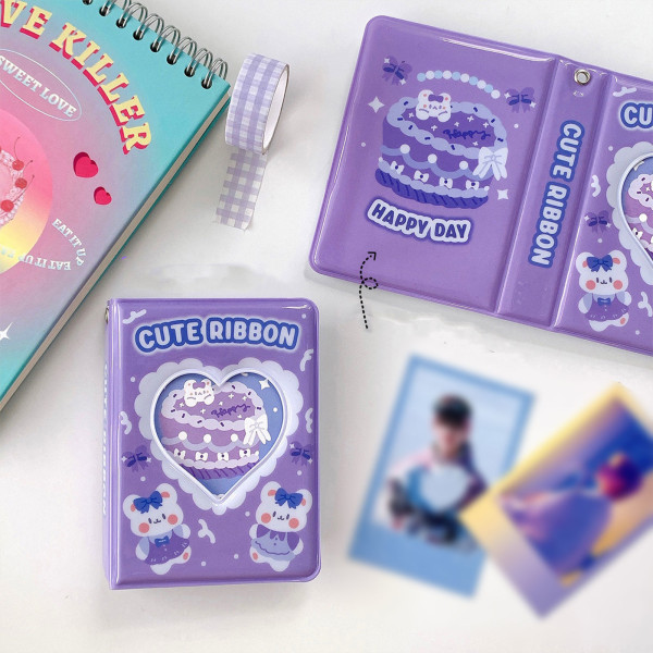 Söt tårta fotoalbum 3 tums kärlekshjärta ihåligt Kpop-kortpärm Fotokort ID-hållare 40 fickor Namnkort Bokförvaring Organizer null - Purple cake