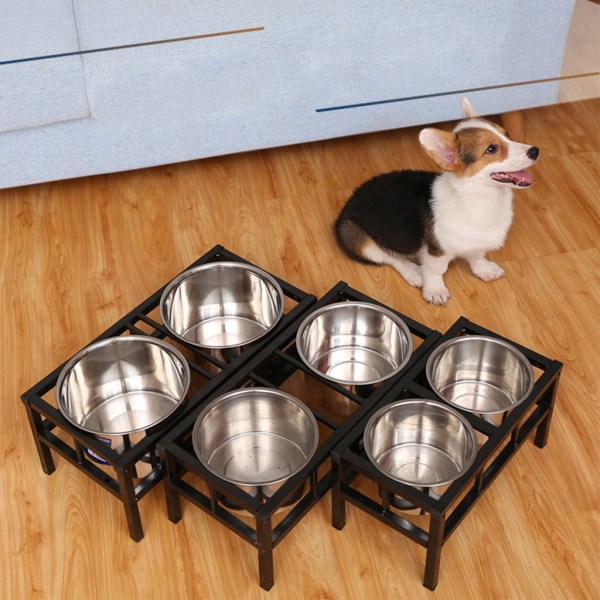 Förhöjd hundmatare med 2 avtagbara skålar i rostfritt stål Upphöjd djurfoder Vattendispenserställ för stor hund för katt M