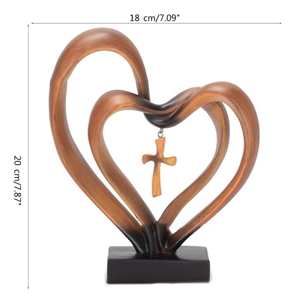 Dubbel Hjärta Skulptur Kors Dekorativ Modern Konst 7x8tum Harts Sten Piedestal Bordsskiva Ornament Bröllopspresent