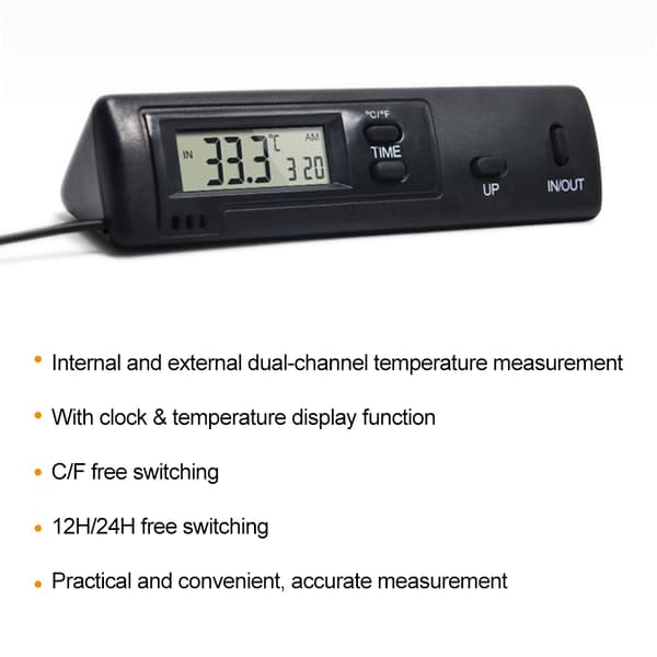 Auton lämpömittarin näyttö elektroninen kello minilämpömittari LCD-taustavalolla