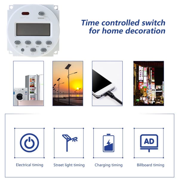 Elektroniska Timerbrytare Reläer Digital LCD Ström Programmerbara Timerreläer