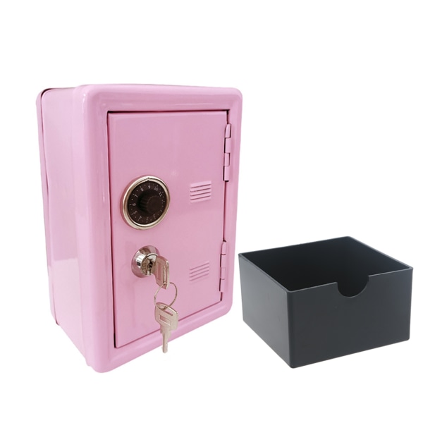 för Creative Mini Metal Mynt Bank Skåp med nycklar Barn Pengar Spara Burk Barn Säkerhet Säkerhet Säkerhetsbox för Case Orn Pink