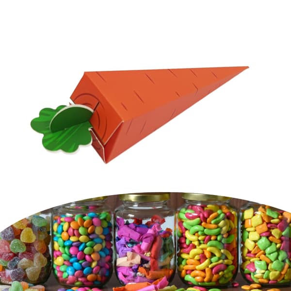 Förpackning med 50 Morots Snack Box Godisbox Morotsförpackning Morotstema