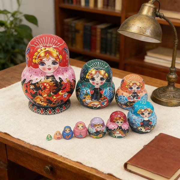 Kunstneriske russiske \"Nesting Dolls\" håndlaget med unike design, 10 lag