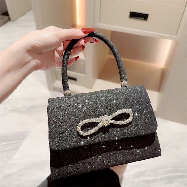 Glitter kukkaro Bow tekojalokivi iltalaukku Party Wedding Clutches Lady käsilaukku Black