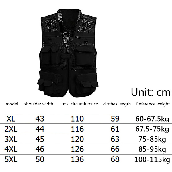 Mænds Meshes Udendørs Fiskeveste Flere Lommer Åndbar Vest Jakker Navy XXL