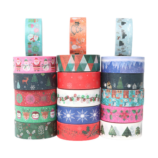 18 rullar jul Washi-tejper Santa Snowflake Trädmönster för vuxna Barn Gör-det-själv konsthantverk Presentinpackning Scrapbook Maskeringstejp