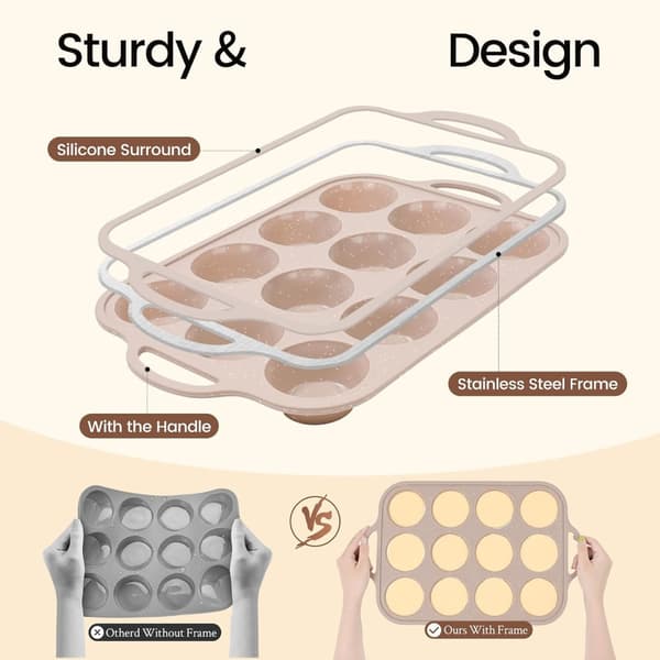 Profesjonell silikonform for cupcakes, 6 kopper, non-stick bakebrett