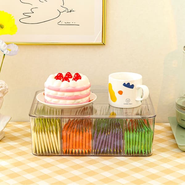 Klar Akryl Te-pose Dispenser med Flere Rum Snacks Organizer