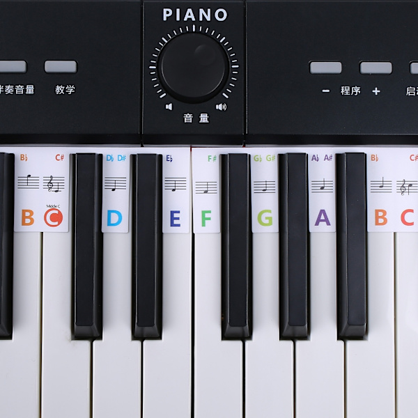 Pianon musiikkinäppäintarra, pianon nuottimerkintäpeitto nuottikirjoituksella Color 88 keys