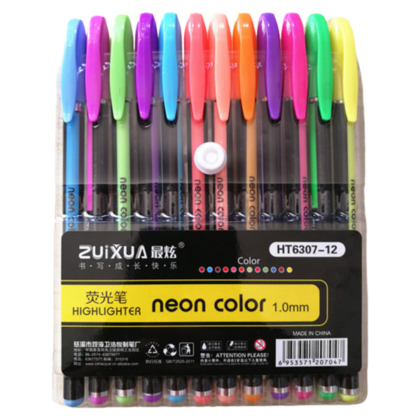 12 färger Gel Pen Set Glitter Highlighter Pastellpennor för skolkontorsmålning null - B