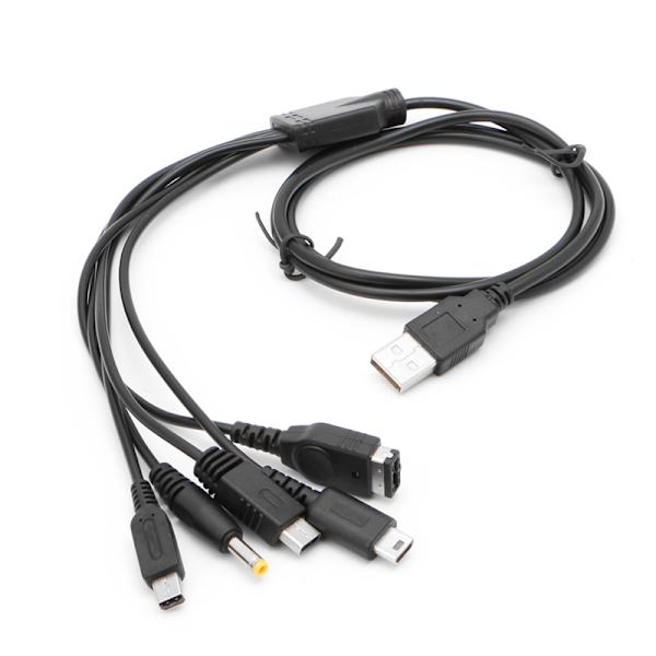 Spilltilbehør 5 i 1 USB-laderkabel for GBA SP for WII U 3DS for NDSL XL for DSI for PSP