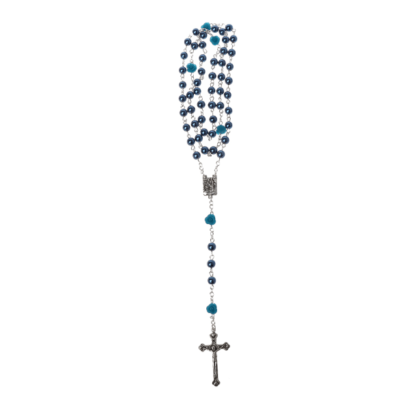 Utsökt Rose Flower Pearl Rosenkransen pärlor för korshalsband för katolska smycken Navy Blue