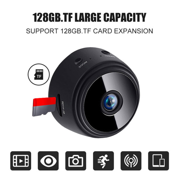 A9 minikamera högupplöst 1080P trådlös WiFi för smart hemövervakning IP-kamerastöd natt för syn- och rörelsedetektion Black