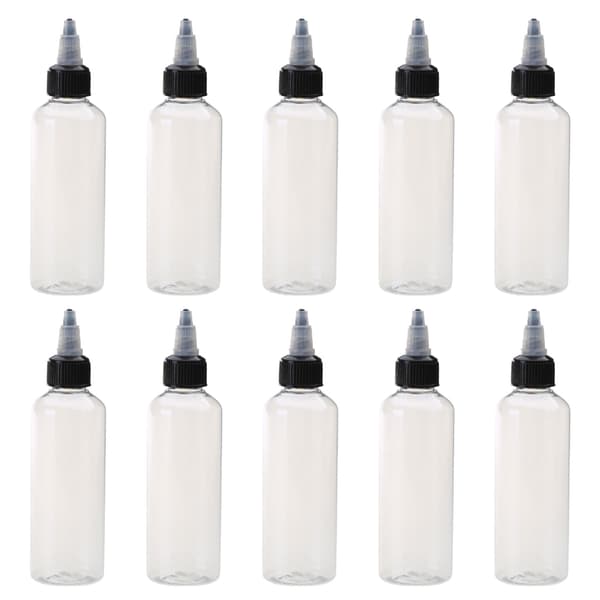 Förpackning med 10 Plastklämflaskor 100ml Fyrkantiga Flaskor med Spetsigt Lock