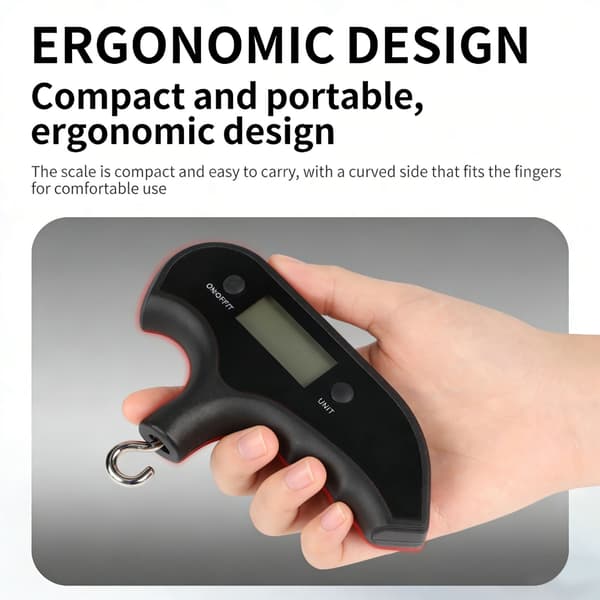 Letvægts plastikbueskala med baggrundsbelyst LCD-display og ergonomisk greb