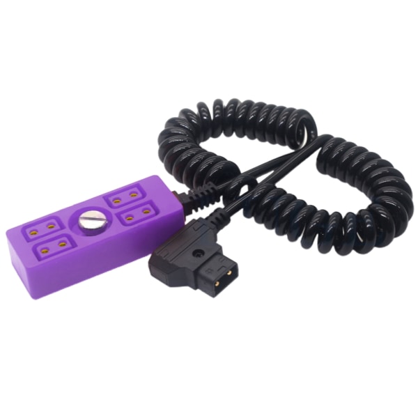 Kamera power 1 hane D-tap till 4-ports hona D-Tap Hub Adapter Trådledning Fjäder spiral power 1/4 skruv Purple