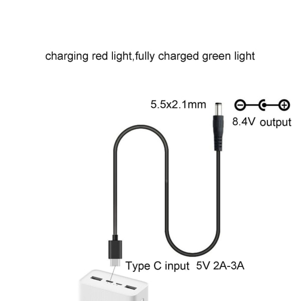 Typ-C till DC5521 Power 8,4V Laddningsadaptersladd för 8,4V litiumbatteripaket Li-ion-batteri