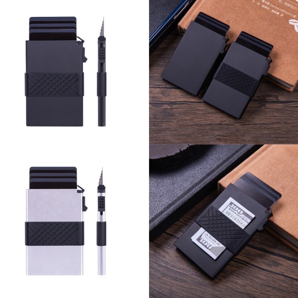 Slim veske Business Pocket lommebok for menn Aluminium veske lommebok Black