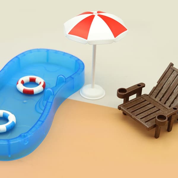 Dockskåp Mini Simulering Pool Strandstol Set Prydnadsleksak Barnpresent