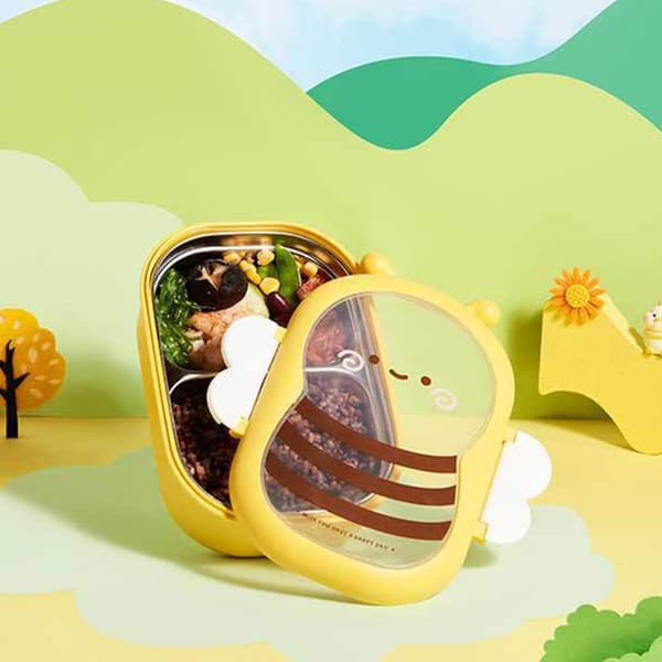 Matboks i rustfritt stål med sikker lås, Bees Lunch Box Outing Tableware