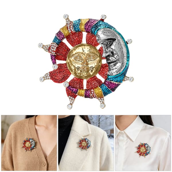 Trendy Sol Måne Tema Nål Med Foldet Tekstur Perfekt Til Par Venner