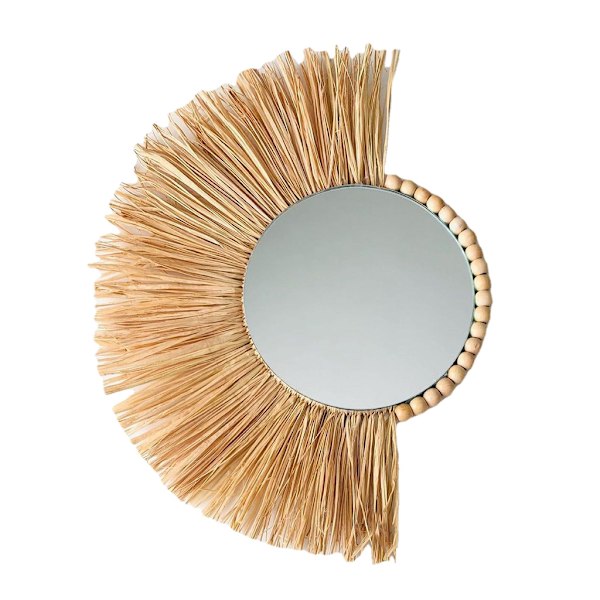 Væghalmvævet hængespejl Håndlavet vægmonteret runde makeup spejle Soveværelse Stue dekoration