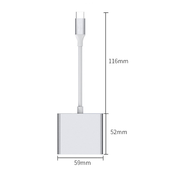 3-i-1 USB-C til USB3.0+HDMIs+PD100W Adapter for hurtiglading og 5 Gbps data