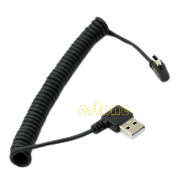 USB 2.0 A hane till mini USB 5-stift rätvinklig 90 graders spirallindad adapterkabel för MP3-spelare Digitalkameror