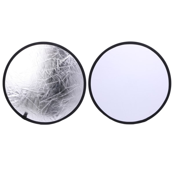 2 i 1 55-60 cm Light Mulit Sammenklappelig Disc fotograferingsreflektor Sølv/Hvid
