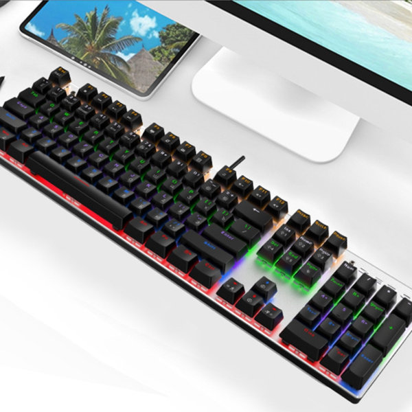 Tangentbord med 104 tangenter Gaming Mekaniska tangentbord RGB-bakgrundsbelyst USB -trådbunden PC Gamer-tangentbord Blå/svart/röd axel Vattentät Black - Black Switch