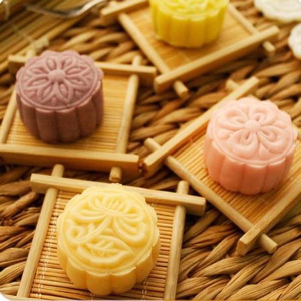 100g Mooncake Form 4 Blommor Stämplar Runt fat Handpress Moon Cake Mould DIY Bakware Midhöstfestivalen