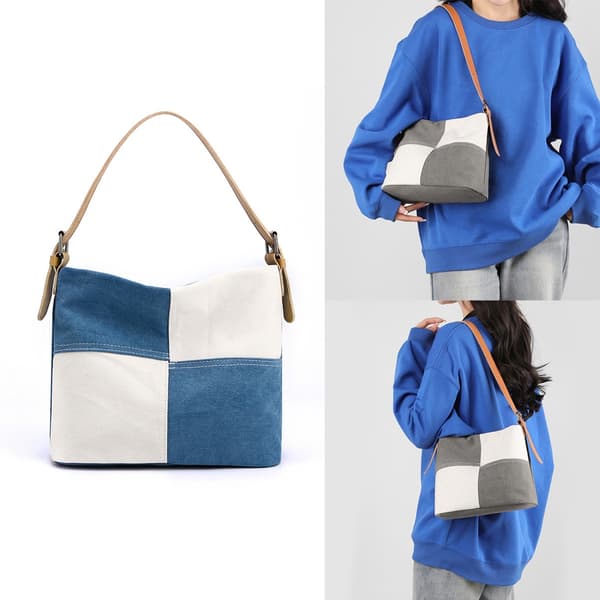 Passende Patchwork-veske for kvinner Enkel lerrets-skulderveske Gray