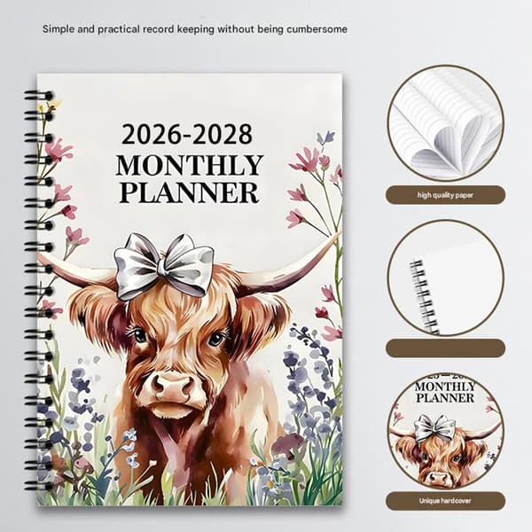 2026-2028 Twin Coil Binding Planner Notesbog 36 Måneders Daglig Månedlig Planlægger