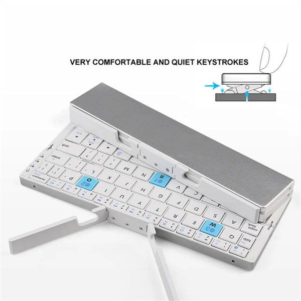 Mini hopfällbar Bluetooth-kompatibel tangentbord för telefonplatta med ställ för telefonplatta, stöder 3 enheter Silver