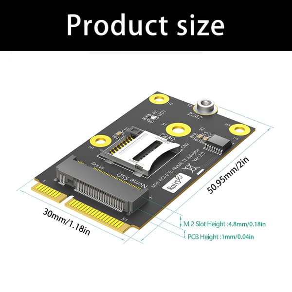 2 i 1 Mini PCIE til TF-kort USB2.0 og M.2 Key M-adapter Industriel