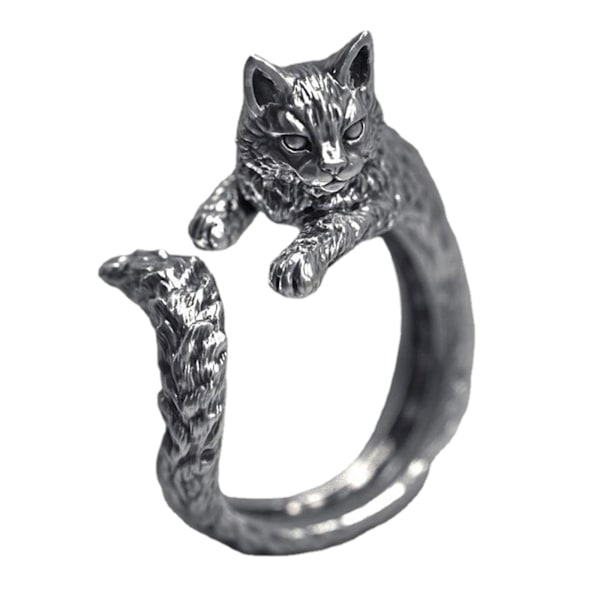 Retro for Cat Ring Søt Dyr Åpen Ring Justerbar Finger Ringer Band for kvinner Jenter smykker