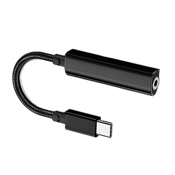 Typ-C till 3,5 mm/ USB C-konverterare hörlursadapter Nylon adapterkabel Black