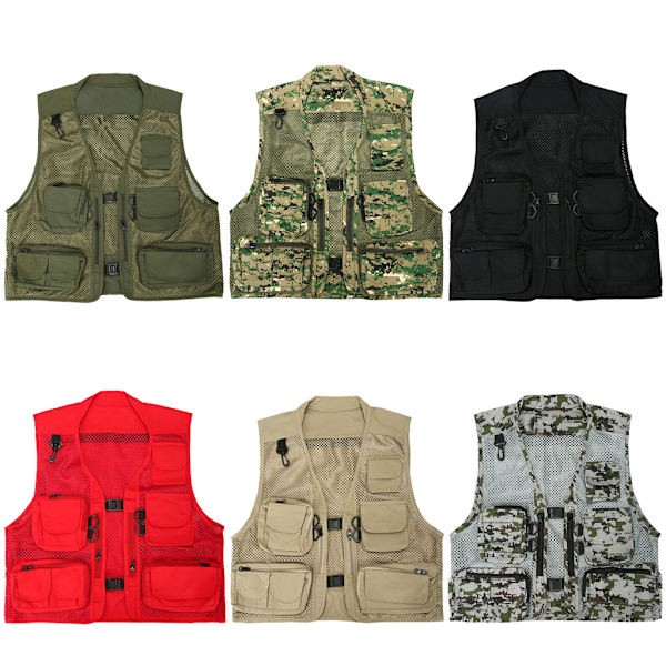 Herr Mesh Multi Fickor Väst Sommar Mesh Andas Fotografering Väst Camouflage green XXXL