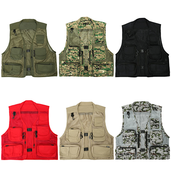 Herr Mesh Multi Fickor Väst Sommar Mesh Andas Fotografering Väst Khaki XXL