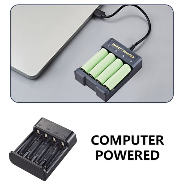 Liten USB 4-spors 1.2V lader for oppladbare AA/AAA-batterier