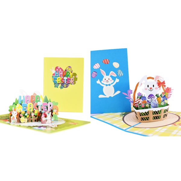 3D för pop up-kort Glad påsk gratulationskort Bunny Flower Basket Vykort med kuvert för påskdagen Handgjorda presenter null - A