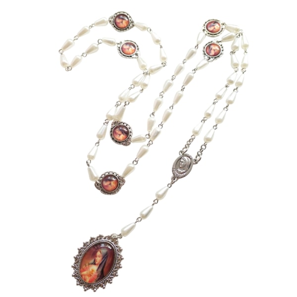 Medalj hänge kedja Rosenkrans Oval pärla halsband kristna religiösa smycken gåva