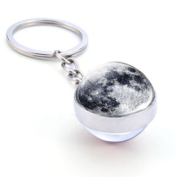 Nyckelring Nyckelring Moon Earth for Sun Art Picture Double Side Glas Ball Car för K MOON