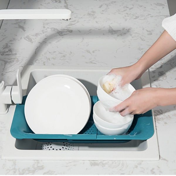Infällbart rektangulärt kök Grönsaksdiskbänk Tvättställ Hyllhållare Multifunktionstvätt Förvaringsbricka Hushåll White